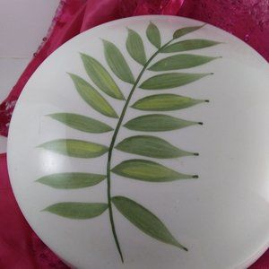 Covered trinket box ceramic with painted fern leaf
